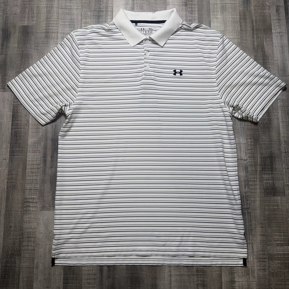 Under Armour Polo Shirt Adult XL White Black  Heatgear Loose Golf  Casual Men